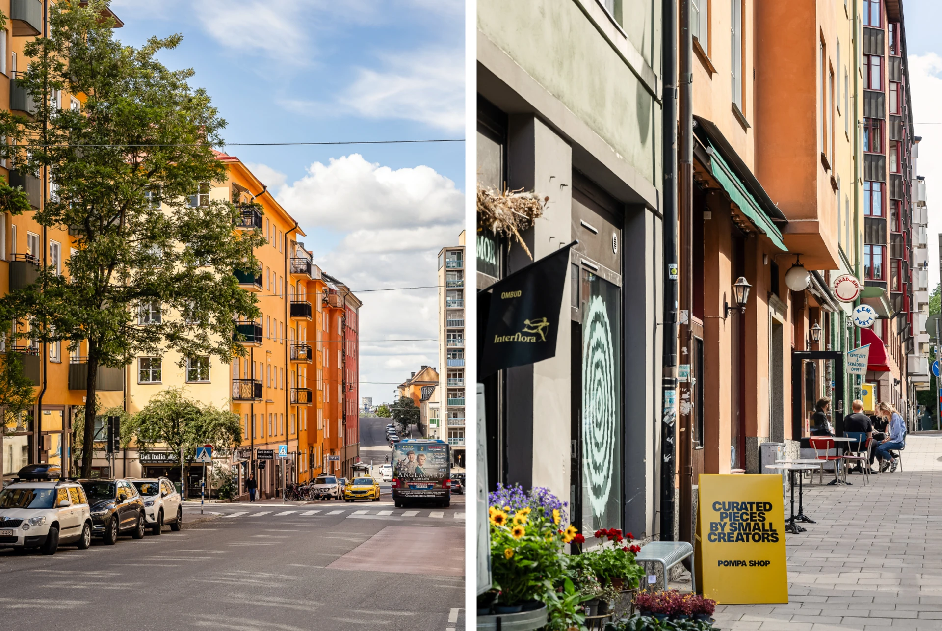 Mysiga butiker och restauranger längsmed Erstagatan