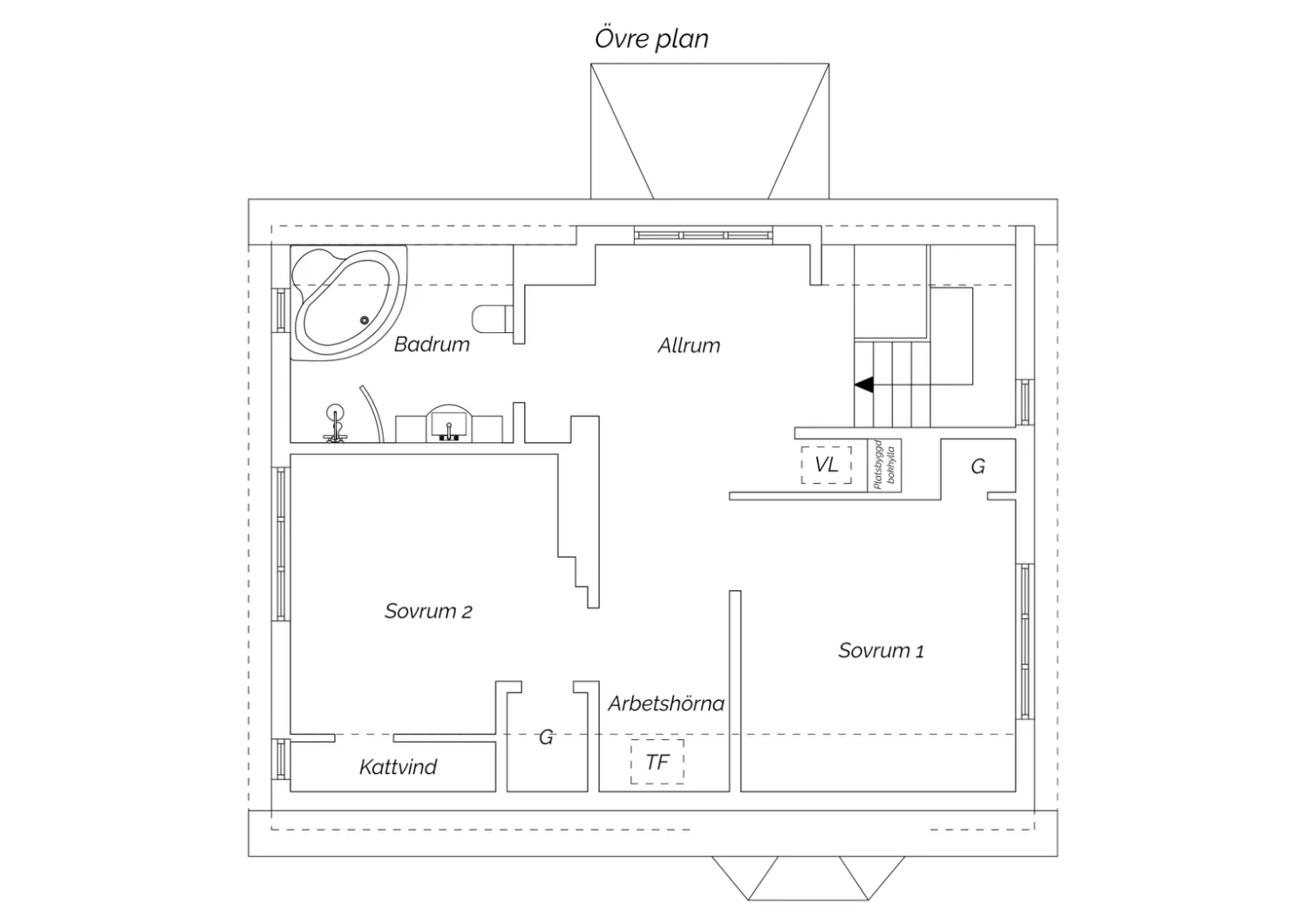 Planritning övre plan