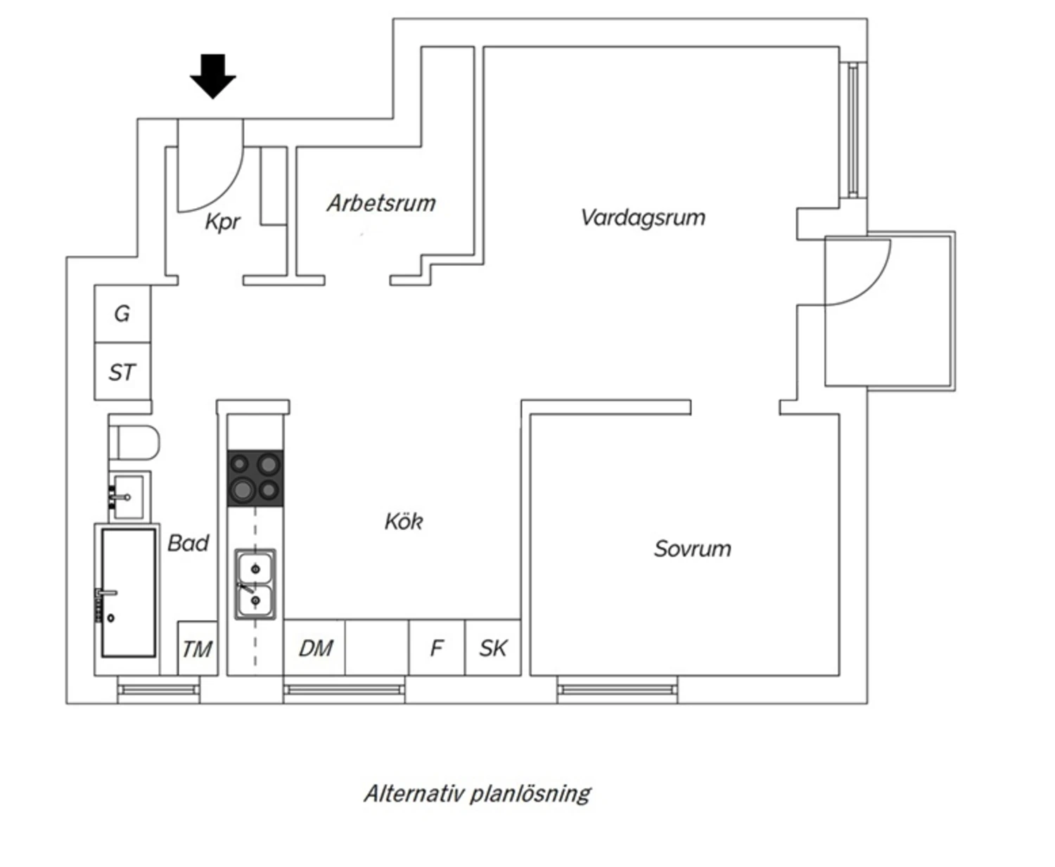 Detta är en alternativ planlösning för att åskådliggöra bostadens möjligheter