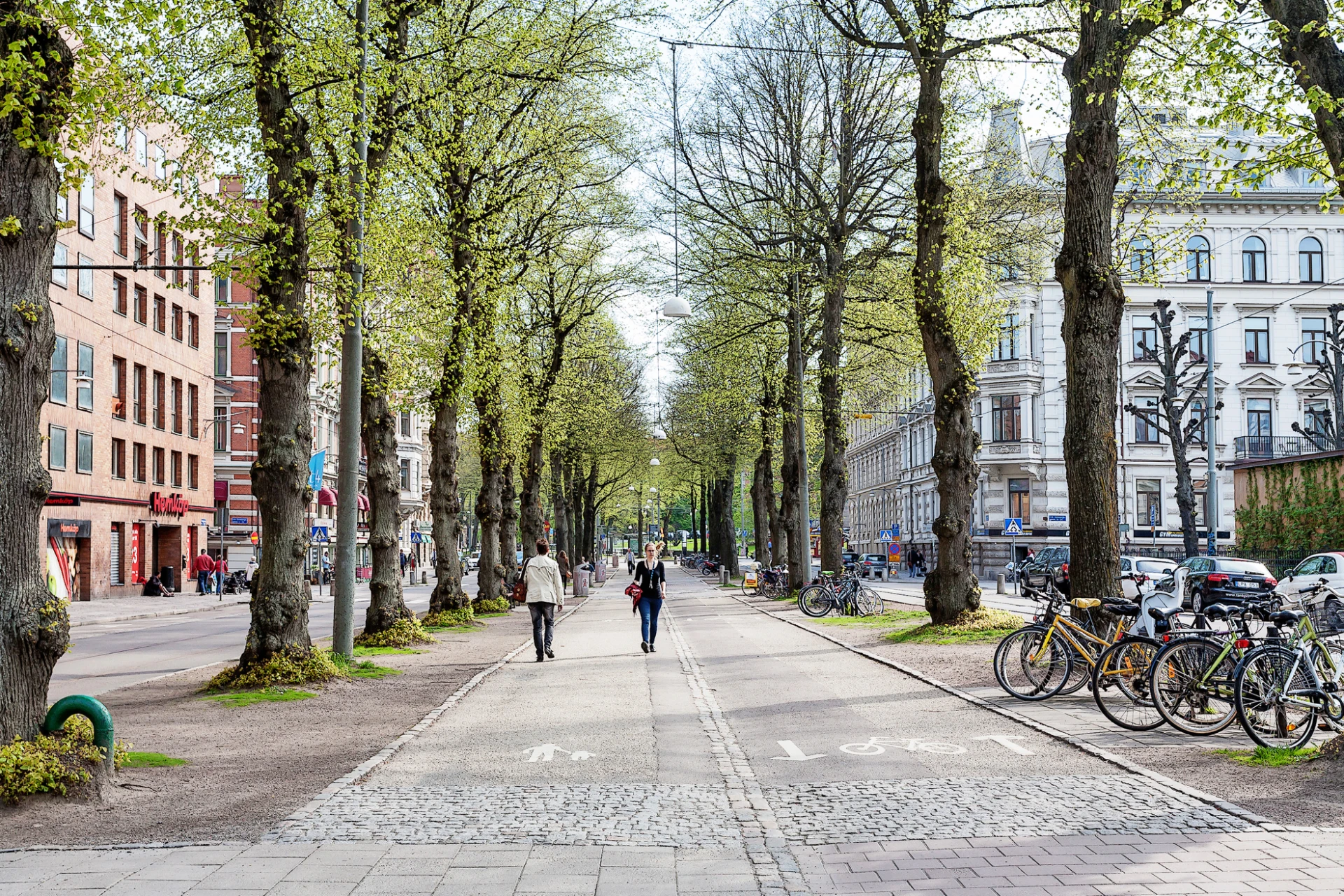 Flertalet restauranger, mysiga caféer och mataffär längs med Vasagatan