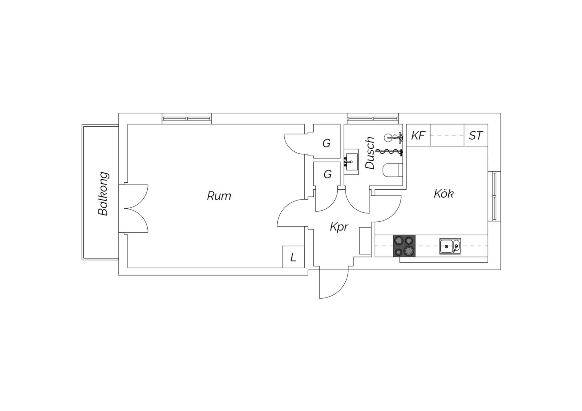 1 rok 38 kvm med balkong - Plan 2