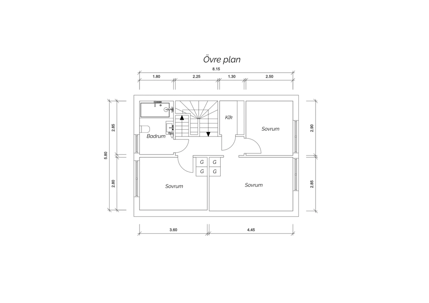 Övre plan 2D med mått