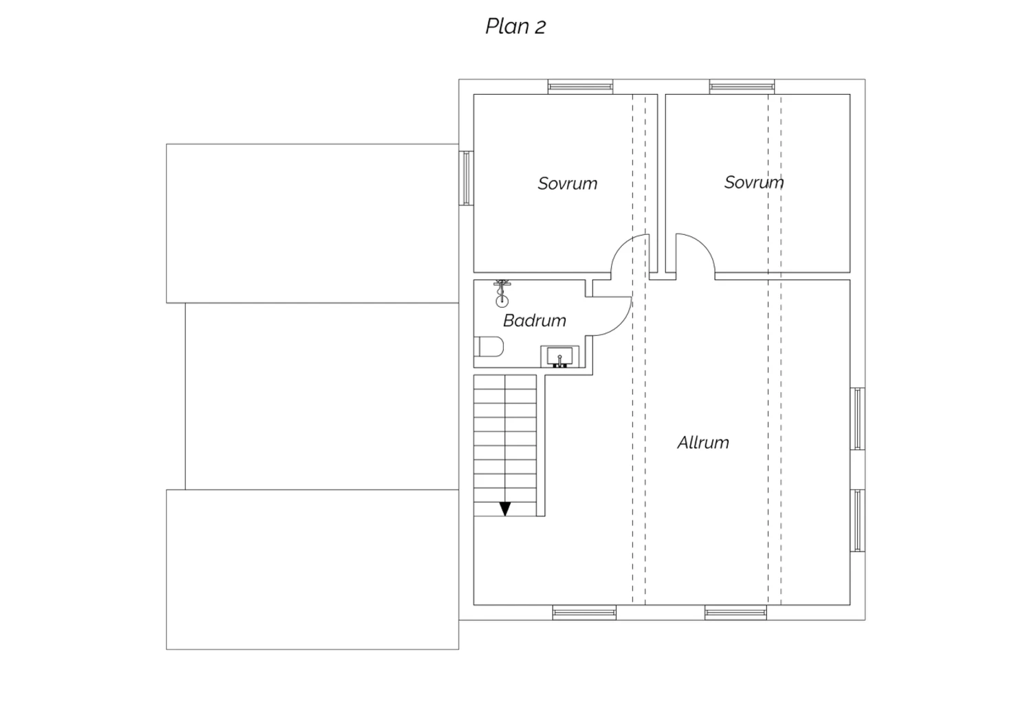 Tilltänkt planritning övreplan