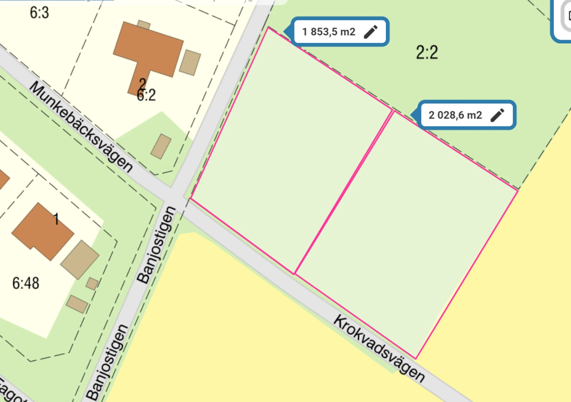 Krokvadsvägen tomtindelning