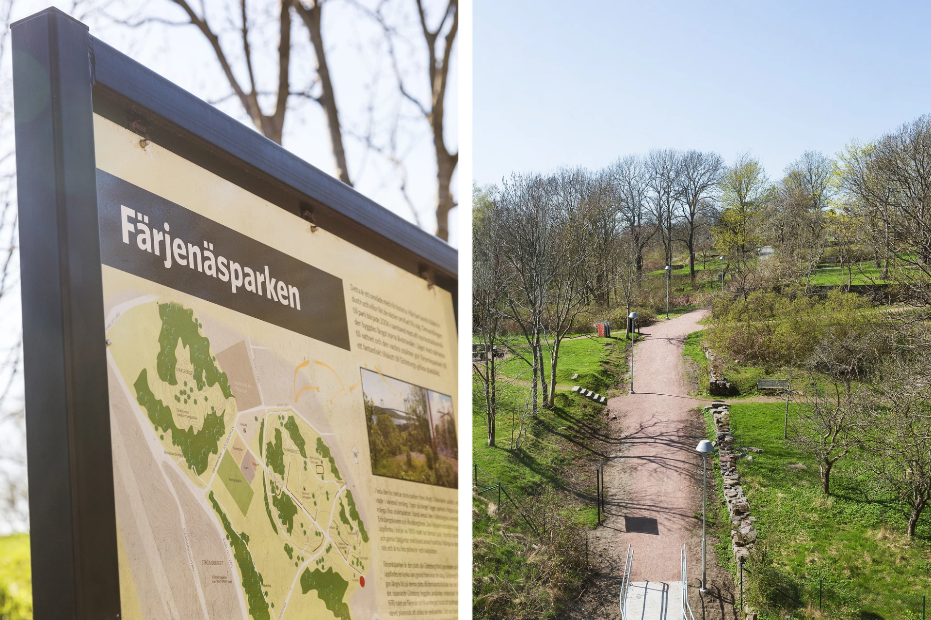 Fina promenadstråk i Färjenäsparken precis utanför hemmet